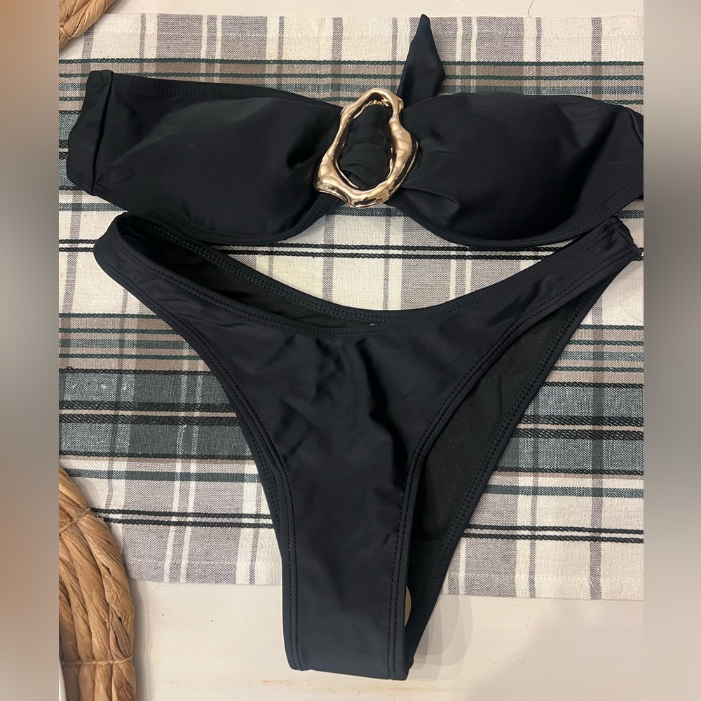 SHEIN Black and Gold Bikini Swimwear